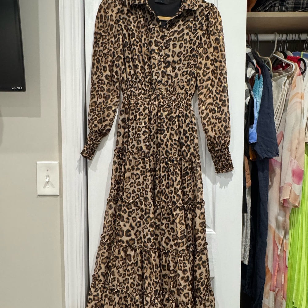 Tahari Leopard Print Long Sleeve Dress